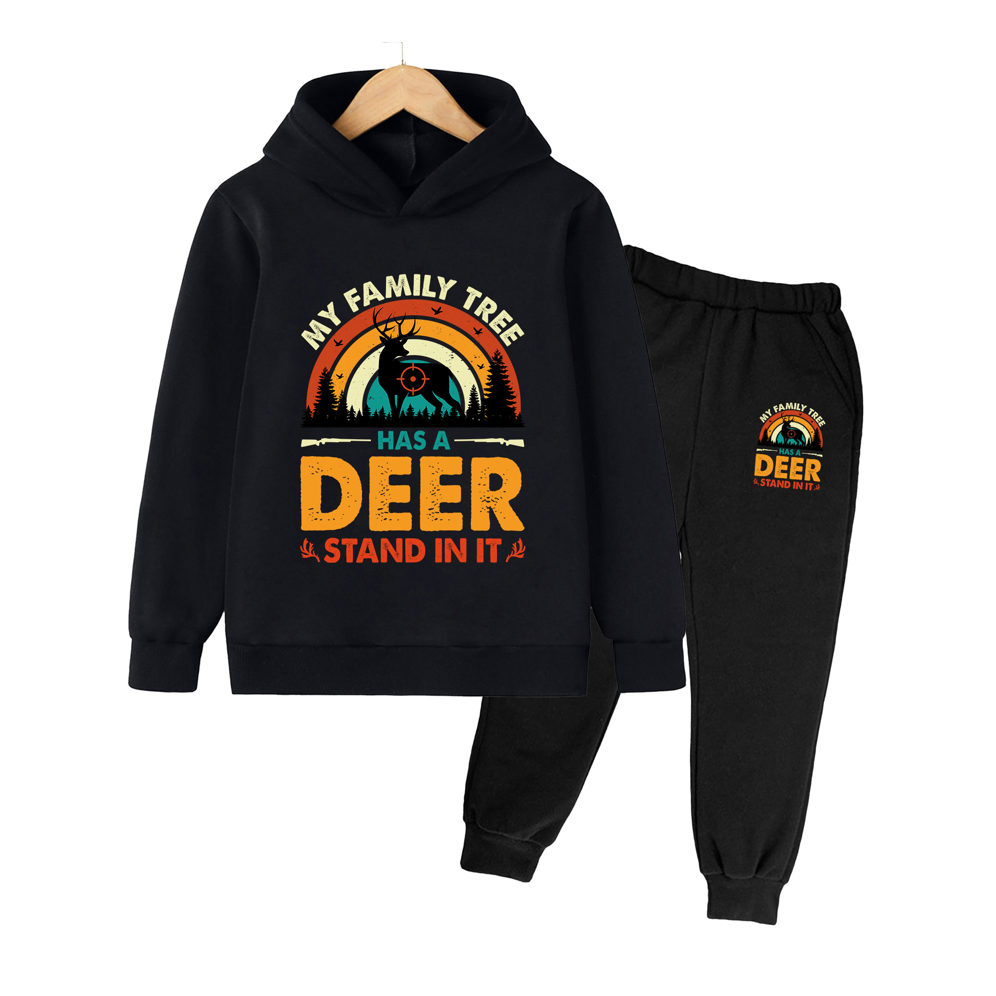 Hunting Outdoor Clothing - Kids Hoodie & Sweatpants Set, Retro