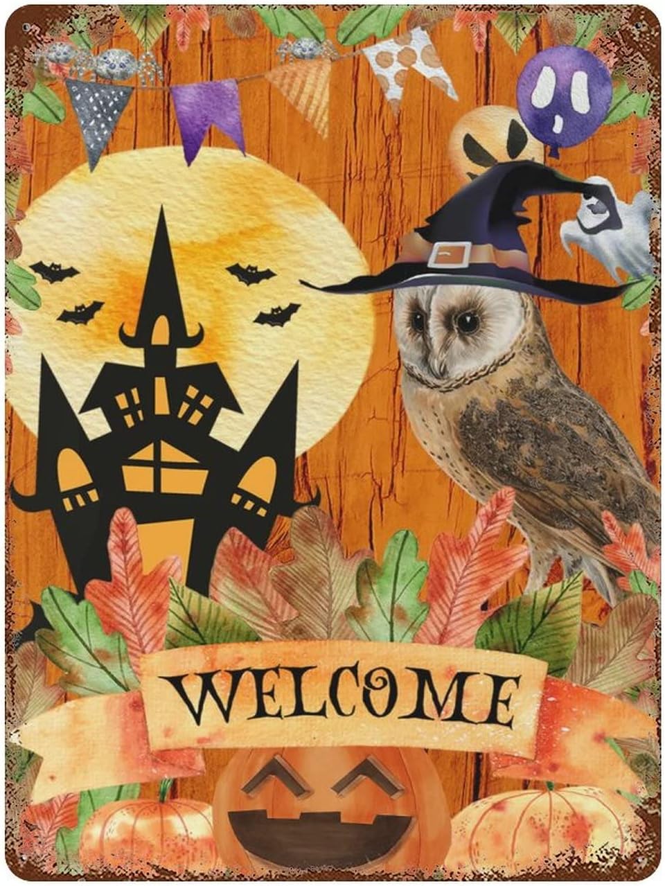Vintage Halloween Metal Tin Si - Outdoor Hunting House 评论和价格