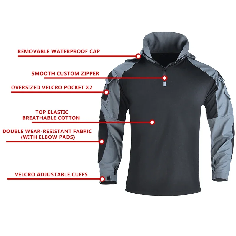 Camo Combat T-Shirt Hooded Men - Hunting Outdoor Clothing 评论和价格