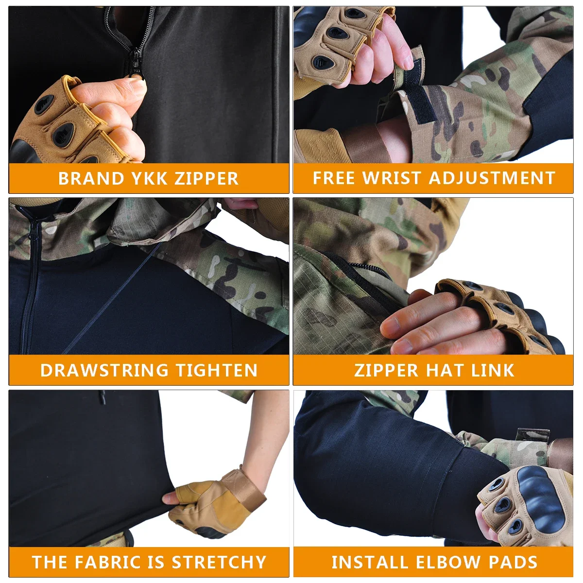 Camo Combat T-Shirt Hooded Men - Hunting Outdoor Clothing 评论和价格