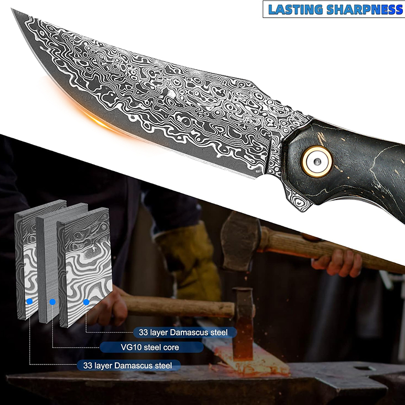 Handmade Damascus Steel Foldin - Hunting Camp Outdoor Kitchen 评论和价格